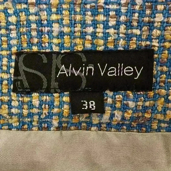 Alvin Valley Womens Woven Blue/Brown/Tan/Gold Blazer Jacket 3/4 Sleeve Size 38/4 - Picture 6 of 8
